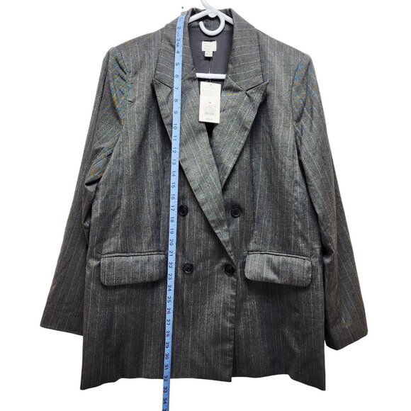 A New Day Grey Striped Double Breasted Blazer Womens Medium Responsible Style - Picture 4 of 9